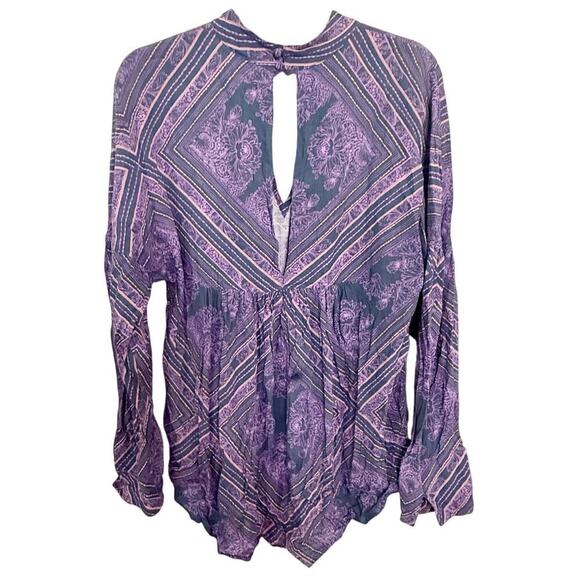 Free People Walking On a Dream Tunic Long Sleeve Paisley Top Purple Size Medium - Picture 4 of 7